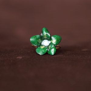 bague, fleur, vert, perle de culture, golled filled, cuir, l'Âge du Cuir, maroquinerie artisanale, Dordogne, France