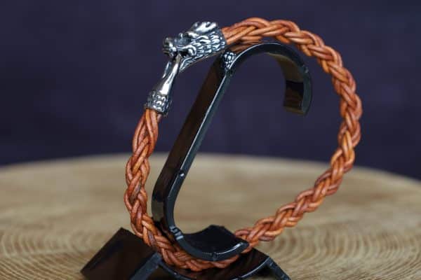bracelet dragon marron clair, cuir végétal, l'âge du cuir, maroquinerie artisanale, Dordogne, France
