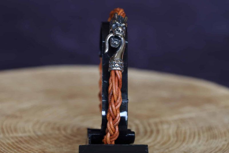 bracelet dragon marron clair, cuir végétal, l'âge du cuir, maroquinerie artisanale, Dordogne, France