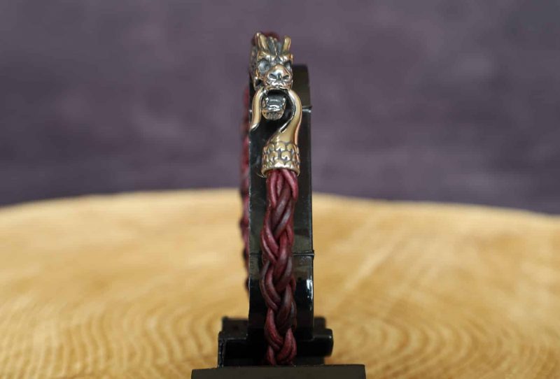 bracelet dragon aubergine, cuir végétal, l'âge du cuir, maroquinerie artisanale, Dordogne, France