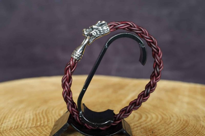 bracelet dragon aubergine, cuir végétal, l'âge du cuir, maroquinerie artisanale, Dordogne, France