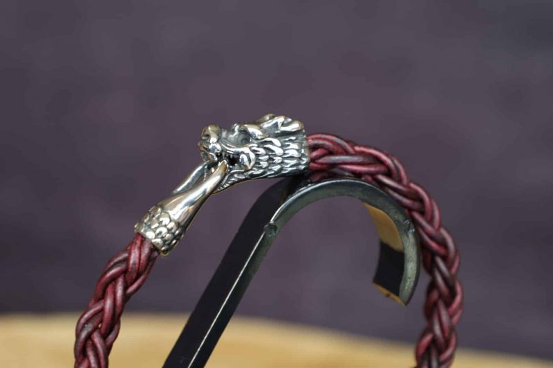 bracelet dragon aubergine, cuir végétal, l'âge du cuir, maroquinerie artisanale, Dordogne, France