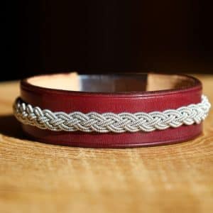 bracelet viking acajou argent, cuir végétal, l'âge du cuir, maroquinerie artisanale, dordogne, france