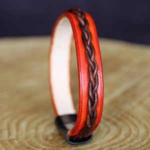 Bracelet viking orange tressage 3 brins marron