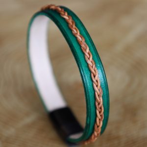 Fin bracelet viking vert tressage marron clair