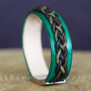 Bracelet viking vert tressage vert et marron
