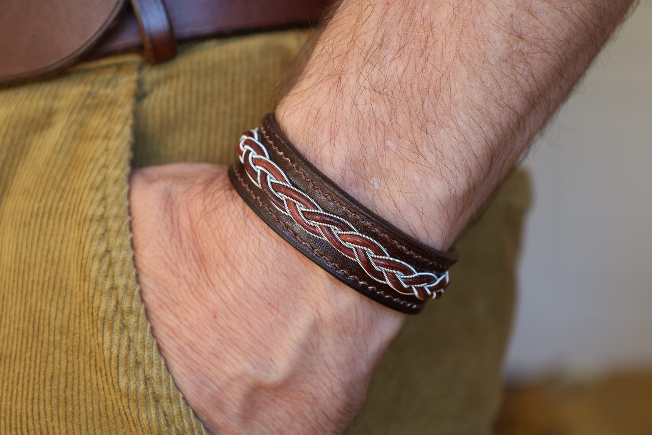 Bracelet En Cuir Marron Cordé Pour Homme - Bijou Cadeau Homme - Neuf Sans Emballage
