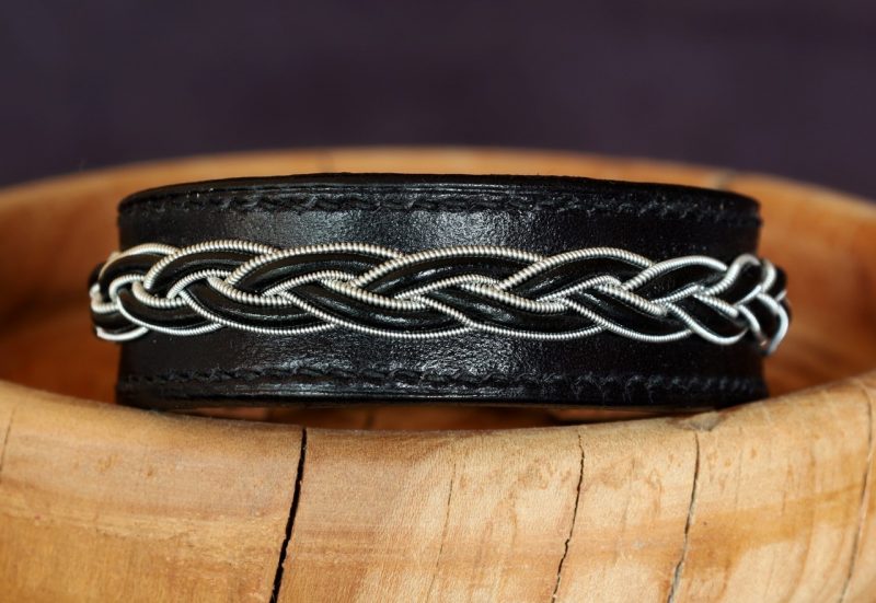 bracelet homme en cuir tressé, viking, sami, tannage végétal, noir, maroquinerie artisanale éthique et responsable, dordogne, france