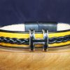 bracelet viking jaune noir Hamingjahlutr, tannage végétal, l'âge du cuir, maroquinerie artisanale éthique et responsable, Dordogne, France