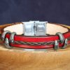 bracelet viking rouge marron 2 griffes Drakklør, tannage végétal, l'âge du cuir, maroquinerie artisanale éthique et responsable, Dordogne, France