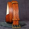 ceinture fleur marron, tannage végétal, l'âge du cuir, maroquinerie artisanale éthique et responsable, Dordogne, France